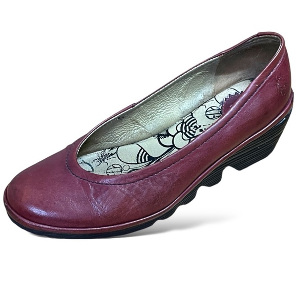 FLY LONDON Genuine Leather Burgundy Red Wedge Slip On Ballet Shoes US Sz 7 - Picture 1 of 10
